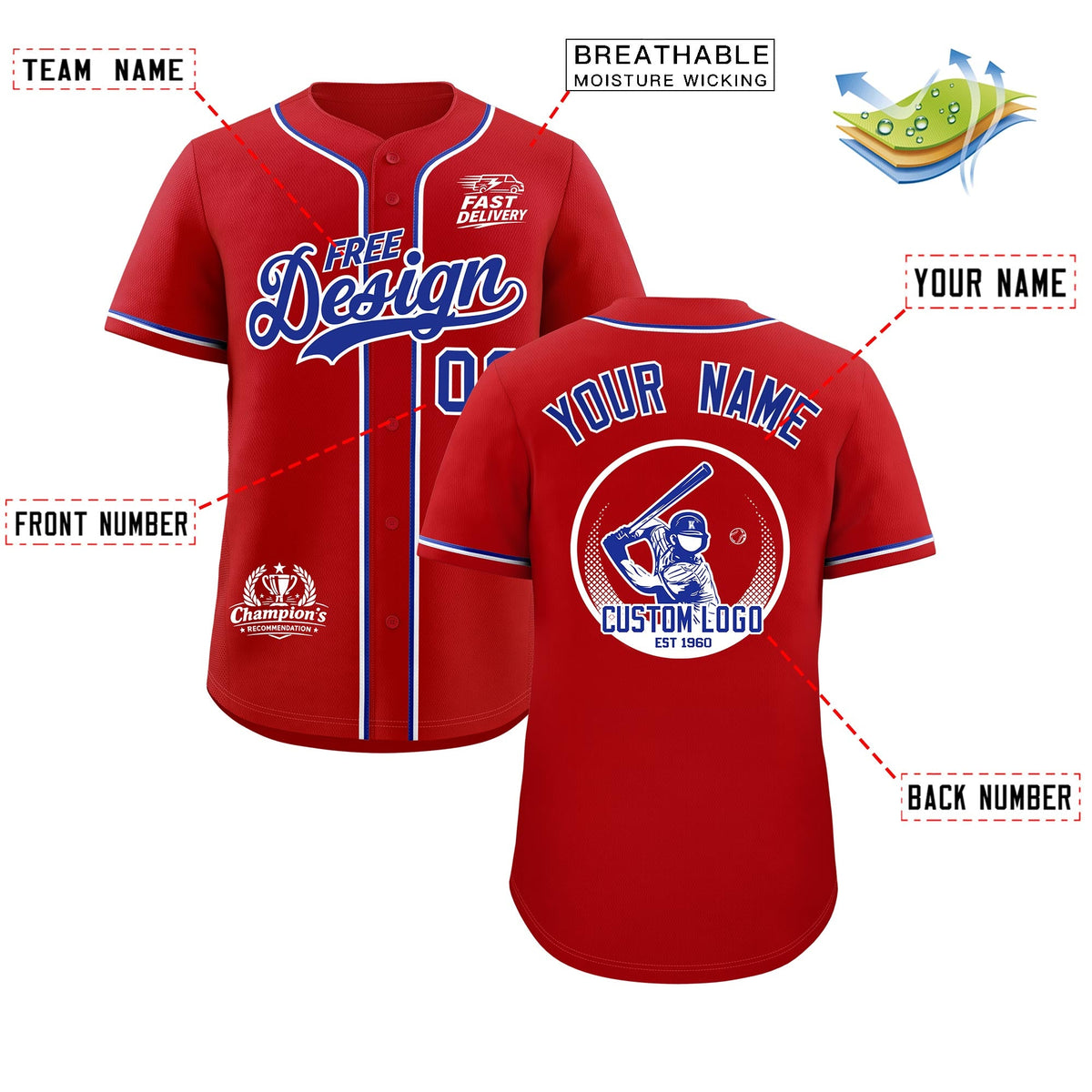 Custom Red Royal Classic Style Stitched Sports Uniform Personalized For Teams Baseball Jersey| KXKSHOP
