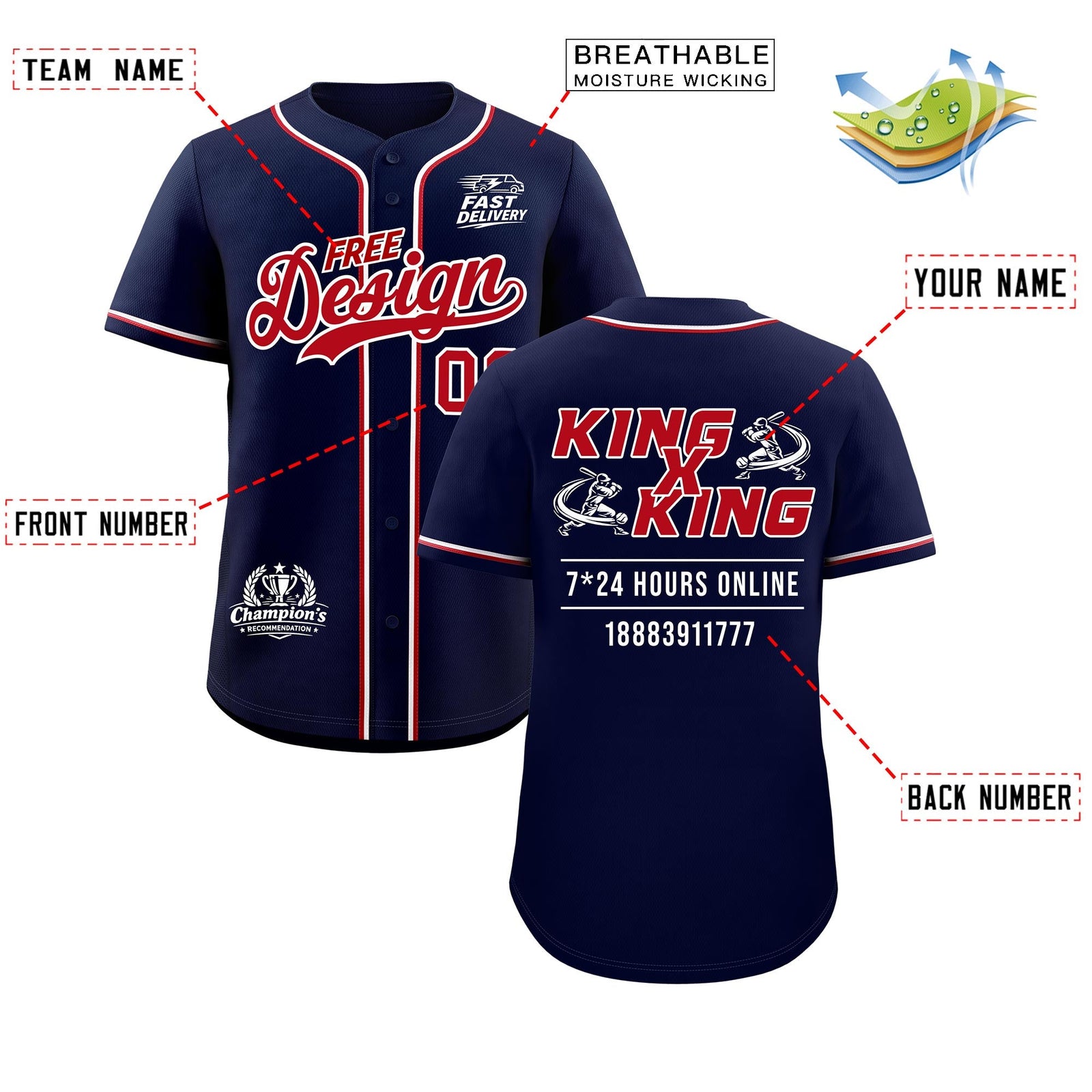 Custom Navy Red Classic Style Stitched Sports Uniform Personalized For Teams Baseball Jersey| KXKSHOP