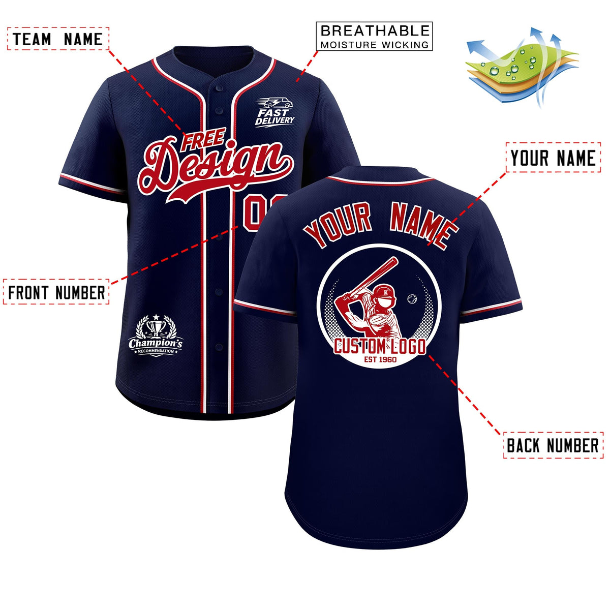 Custom Navy Red Classic Style Stitched Sports Uniform Personalized For Teams Baseball Jersey| KXKSHOP