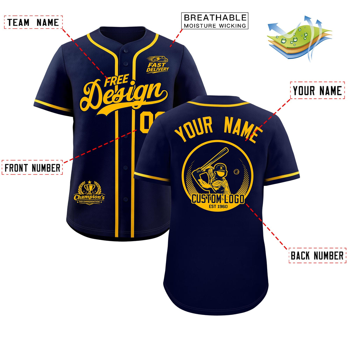 Custom Navy Yellow Classic Style Stitched Sports Uniform Personalized For Teams Baseball Jersey| KXKSHOP