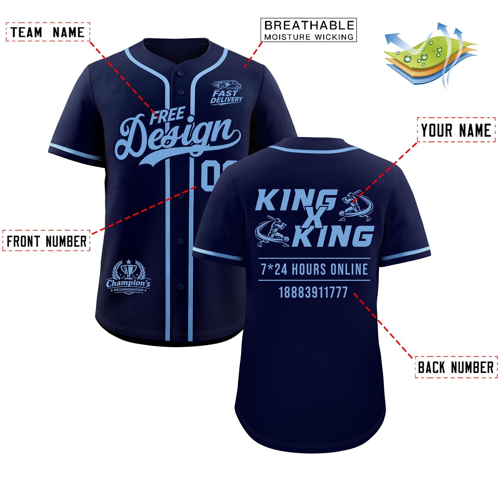 Custom Navy Powder Blue Classic Style Stitched Sports Uniform Personalized For Teams Baseball Jersey| KXKSHOP