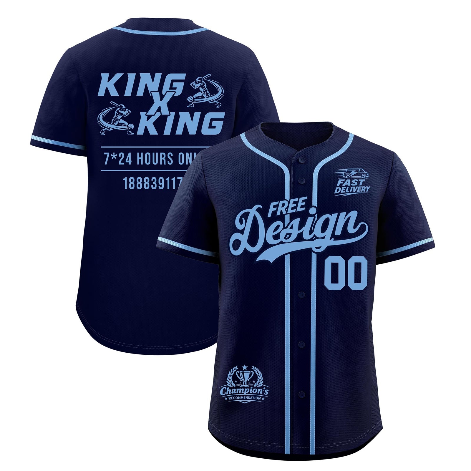 Custom Navy Powder Blue Classic Style Stitched Sports Uniform Personalized For Teams Baseball Jersey| KXKSHOP
