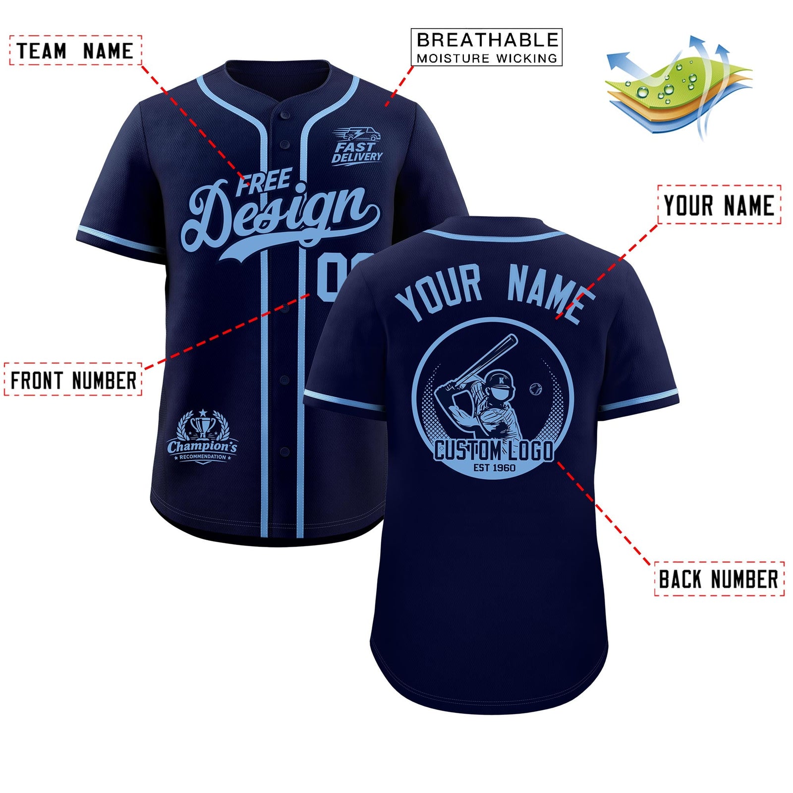 Custom Navy Powder Blue Classic Style Stitched Sports Uniform Personalized For Teams Baseball Jersey| KXKSHOP