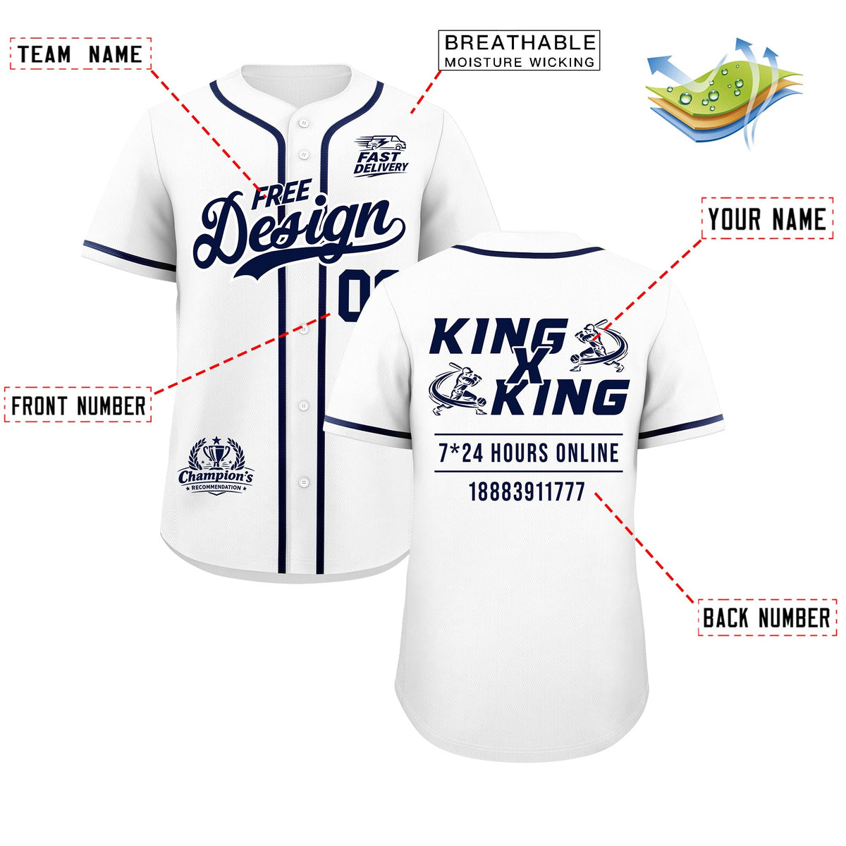 Custom White Navy Classic Style Stitched Sports Uniform Personalized For Teams Baseball Jersey| KXKSHOP