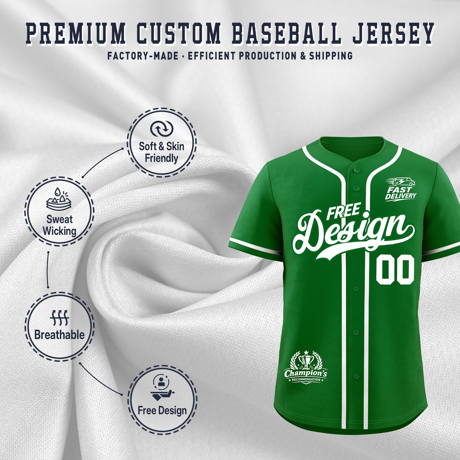 Custom Kelly Green White Classic Style Stitched Sports Uniform Personalized For Teams Baseball Jersey| KXKSHOP