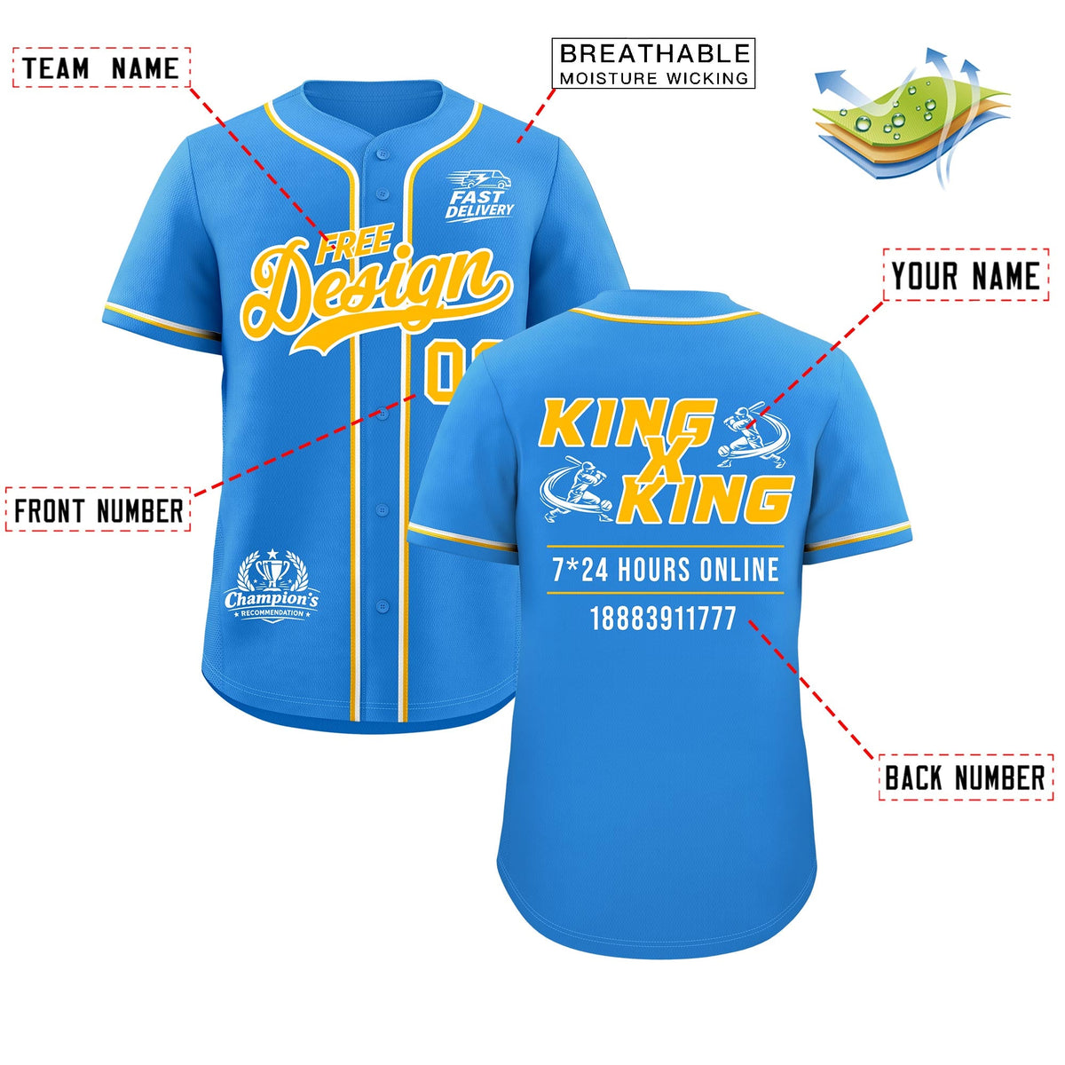 Custom Light Blue Yel low White Classic Style Stitched Sports Uniform Personalized For Teams Baseball Jersey| KXKSHOP