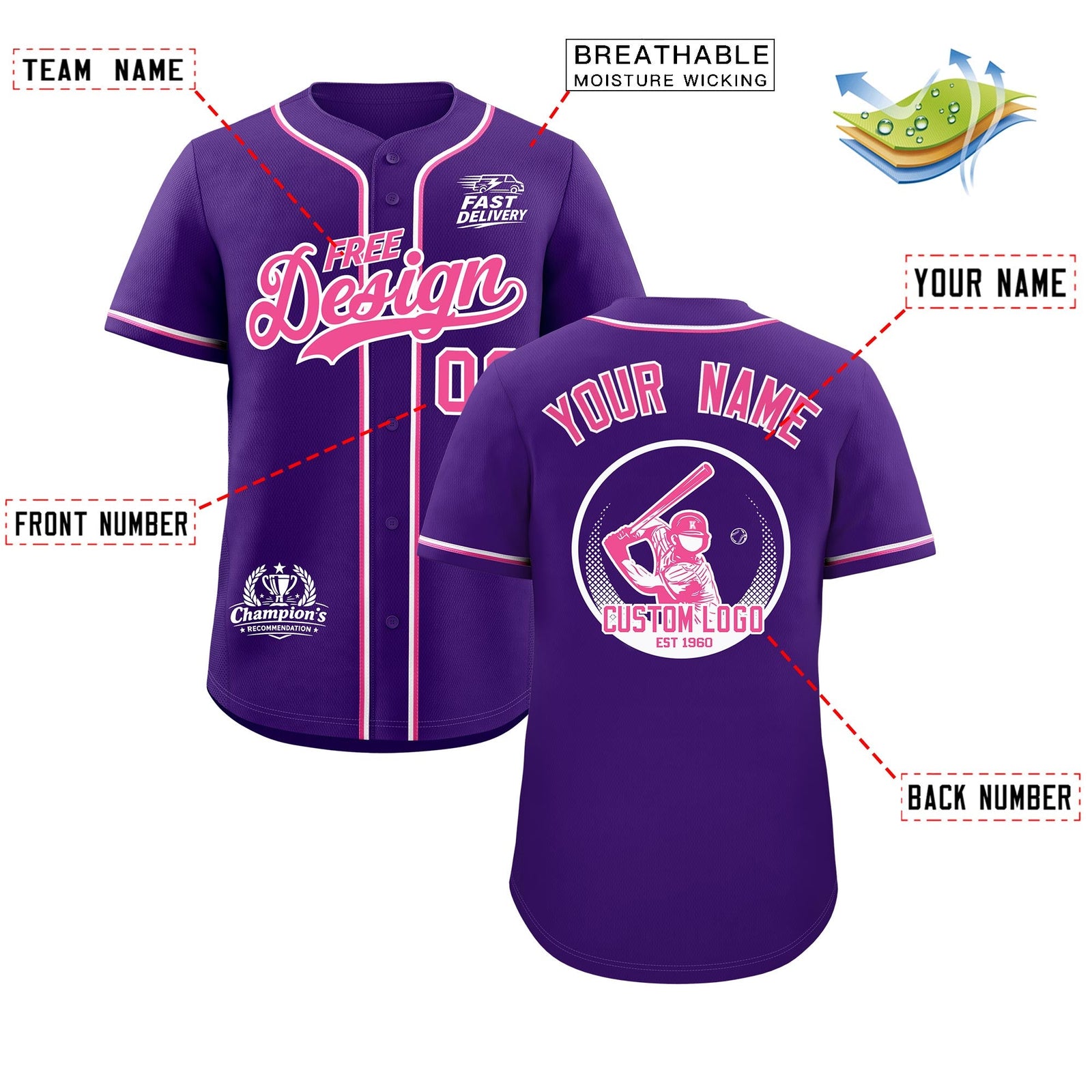 Custom Purple Pink White Classic Style Stitched Sports Uniform Personalized For Teams Baseball Jersey| KXKSHOP
