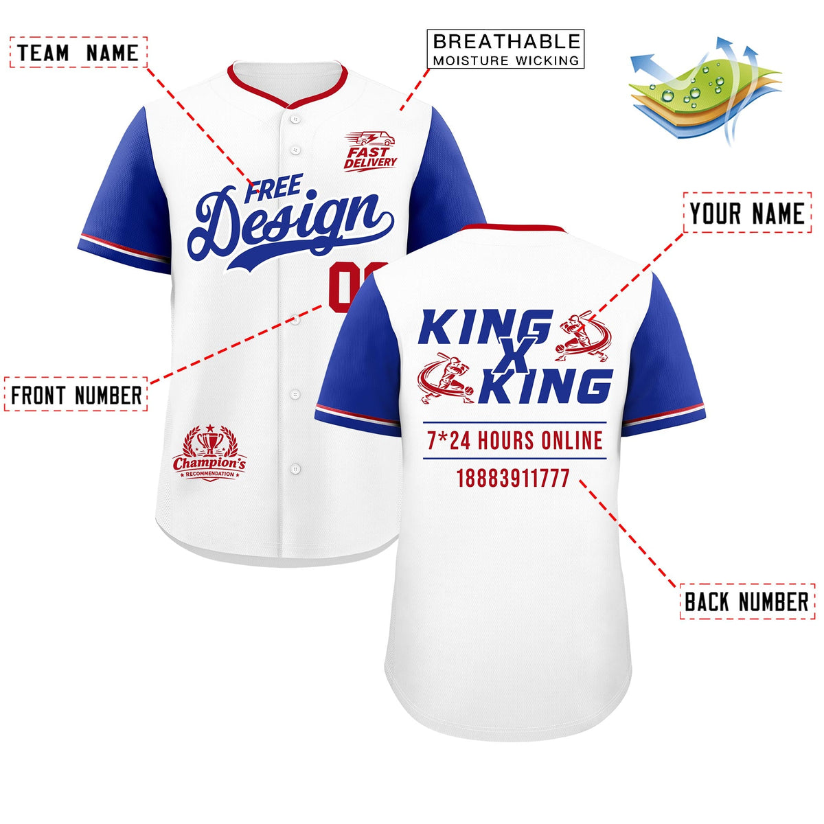Custom White Royal Red Classic Style Stitched Sports Uniform Personalized For Teams Baseball Jersey| KXKSHOP