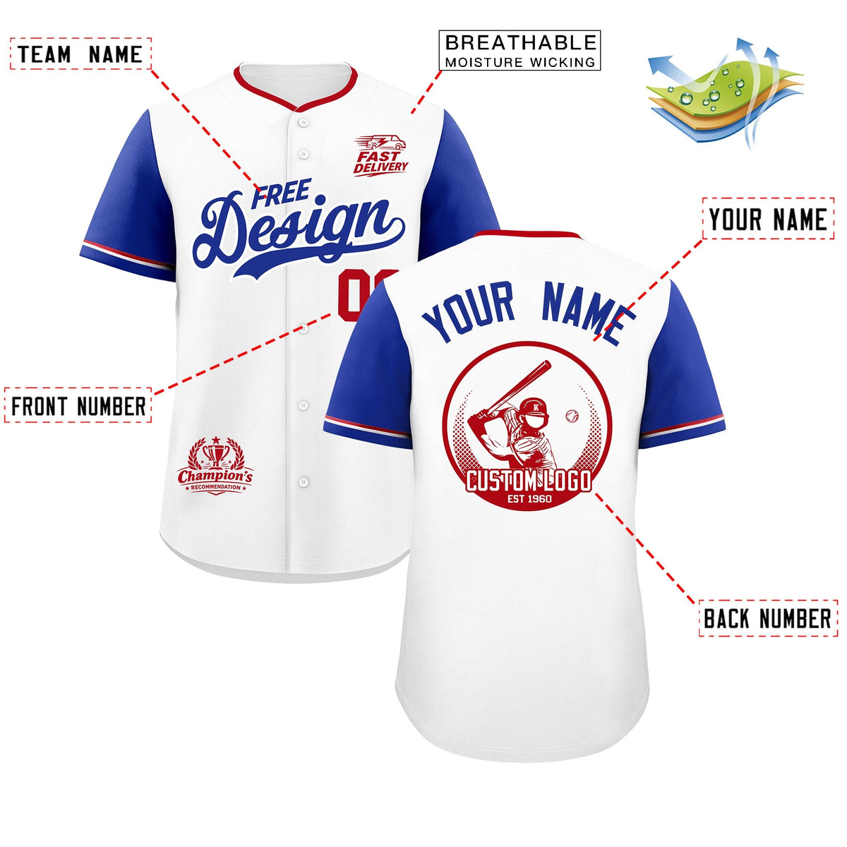 Custom White Royal Red Classic Style Stitched Sports Uniform Personalized For Teams Baseball Jersey| KXKSHOP