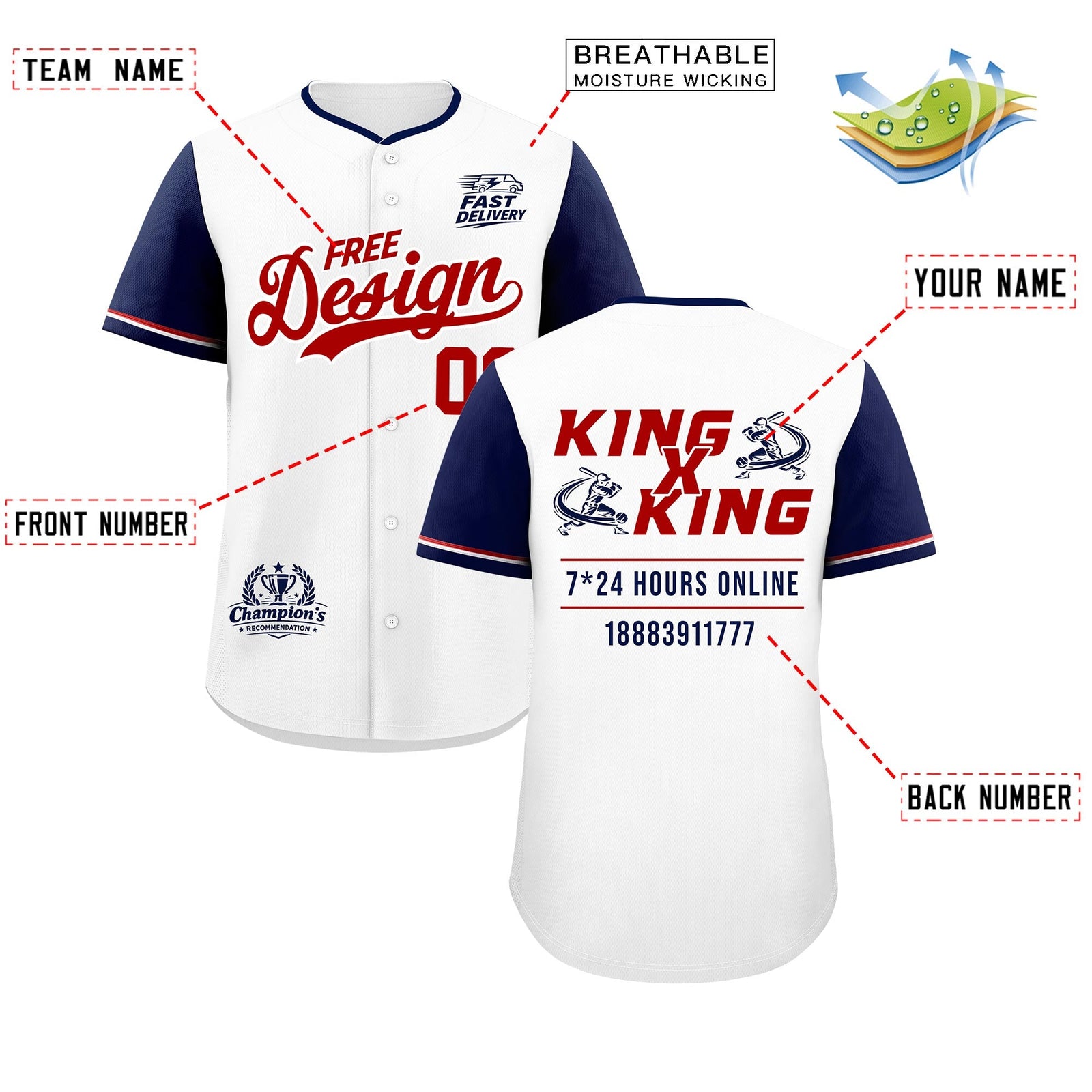 Custom White Red Navy Classic Style Stitched Sports Uniform Personalized For Teams Baseball Jersey| KXKSHOP