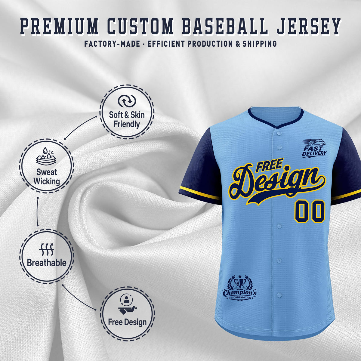 Custom Powder Blue Yellow Classic Style Stitched Sports Uniform Personalized For Teams Baseball Jersey| KXKSHOP