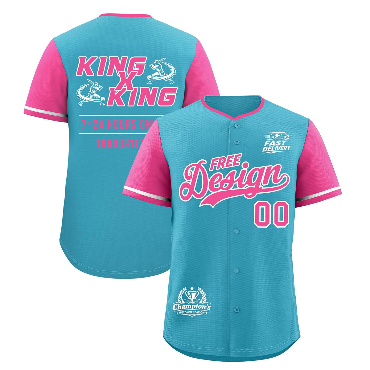Custom Sky Blue White Pink Classic Style Stitched Sports Uniform Personalized For Teams Baseball Jersey| KXKSHOP