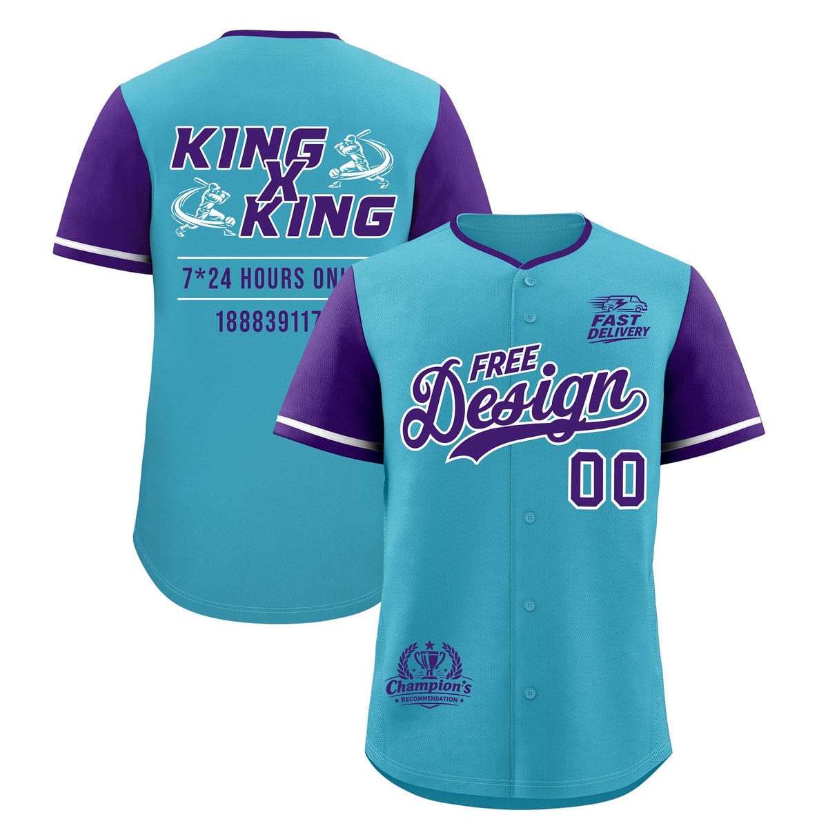 Custom Sky Blue White Purple Classic Style Stitched Sports Uniform Personalized For Teams Baseball Jersey| KXKSHOP