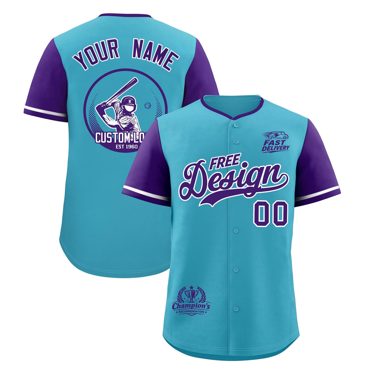 Custom Sky Blue Whitee Purple Classic Style Stitched Sports Uniform Personalized For Teams Baseball Jersey| KXKSHOP