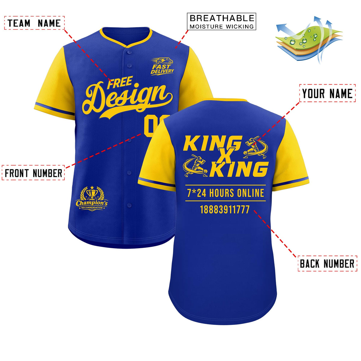 Custom Royal Yellow Classic Style Stitched Sports Uniform Personalized For Teams Baseball Jersey| KXKSHOP