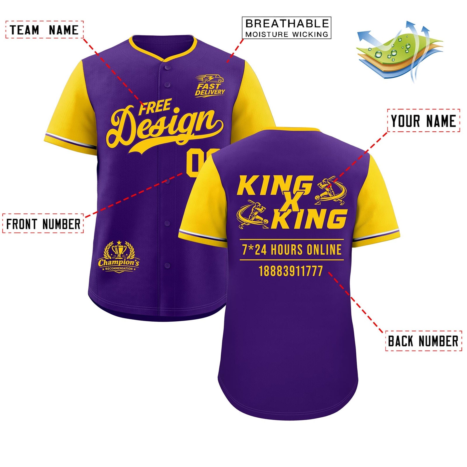 Custom Purple Yellow Classic Style Stitched Sports Uniform Personalized For Teams Baseball Jersey| KXKSHOP