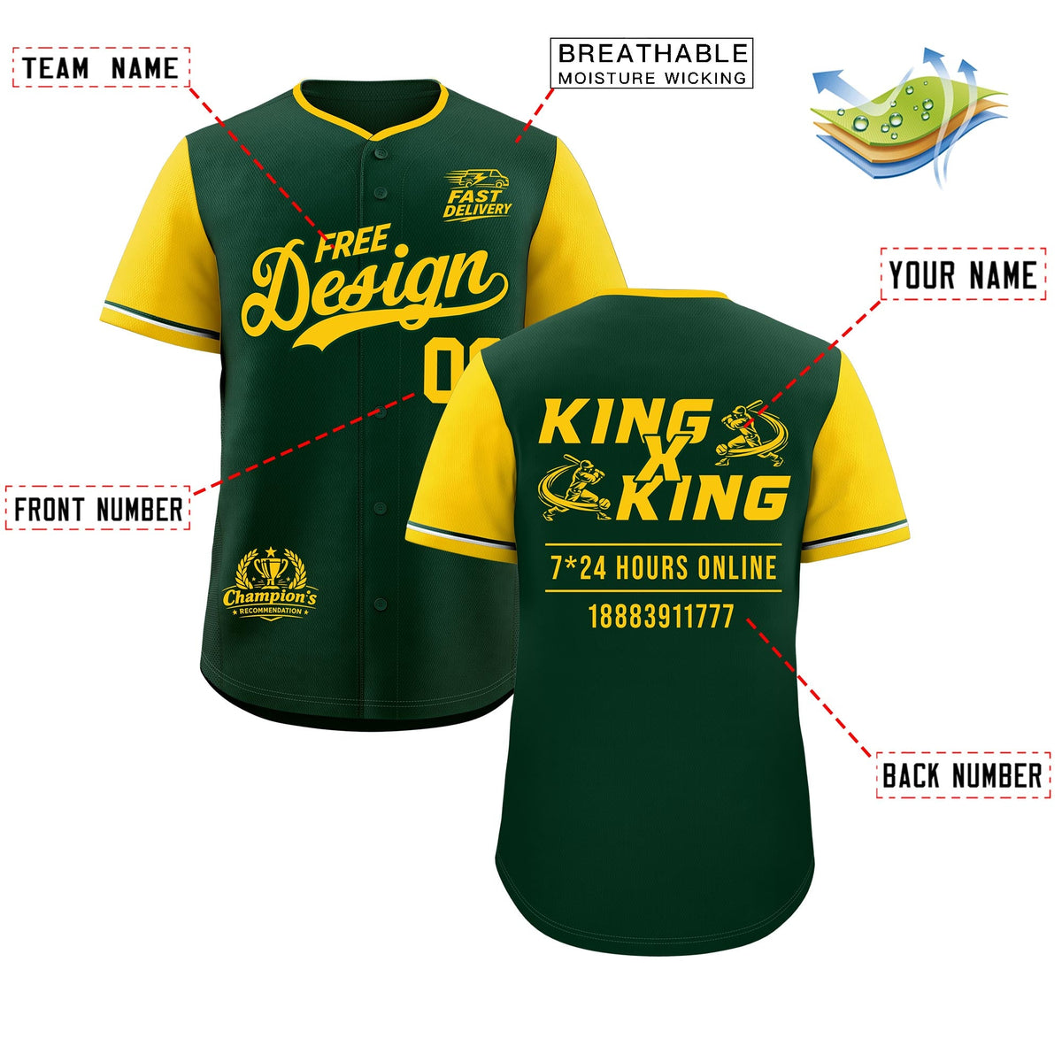 Custom Green Yellow Classic Style Stitched Sports Uniform Personalized For Teams Baseball Jersey| KXKSHOP
