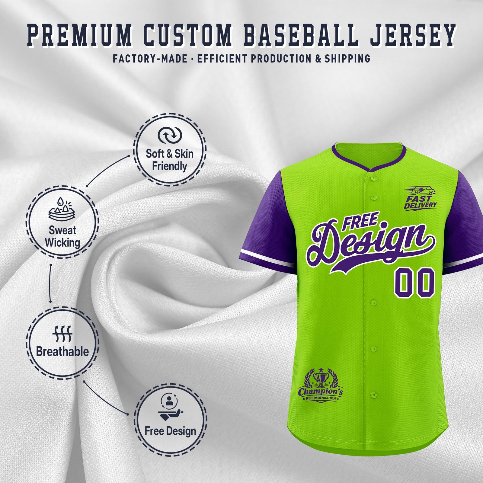 Custom Neon Green Purple Classic Style Stitched Sports Uniform Personalized For Teams Baseball Jersey| KXKSHOP