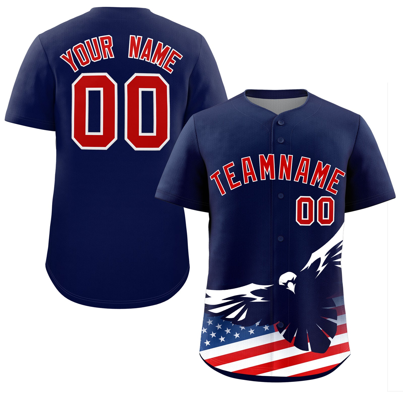 Custom Navy American Flag Eagle Personalized Baseball Jersey