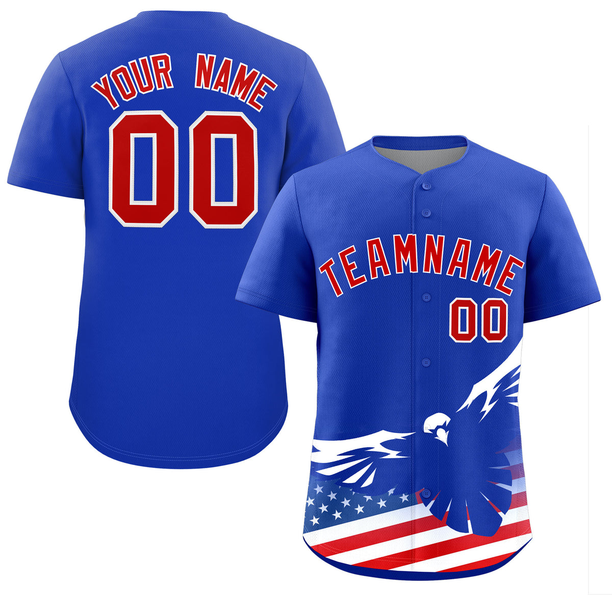 Custom Royal American Flag Eagle Personalized Baseball Jersey