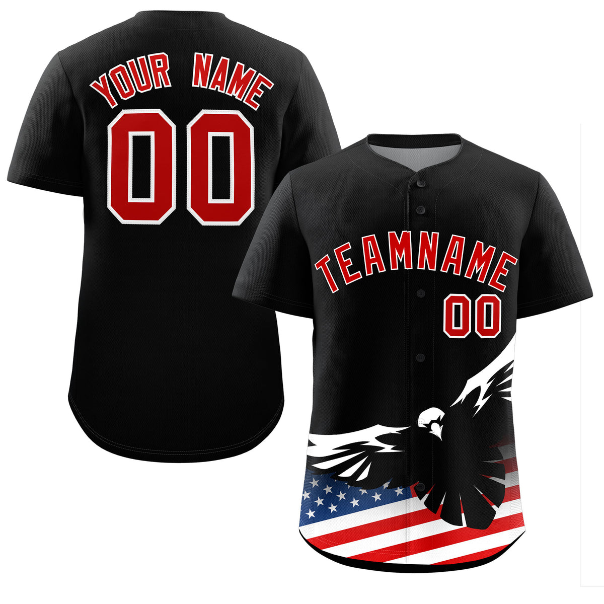 Custom Black American Flag Eagle Personalized Baseball Jersey