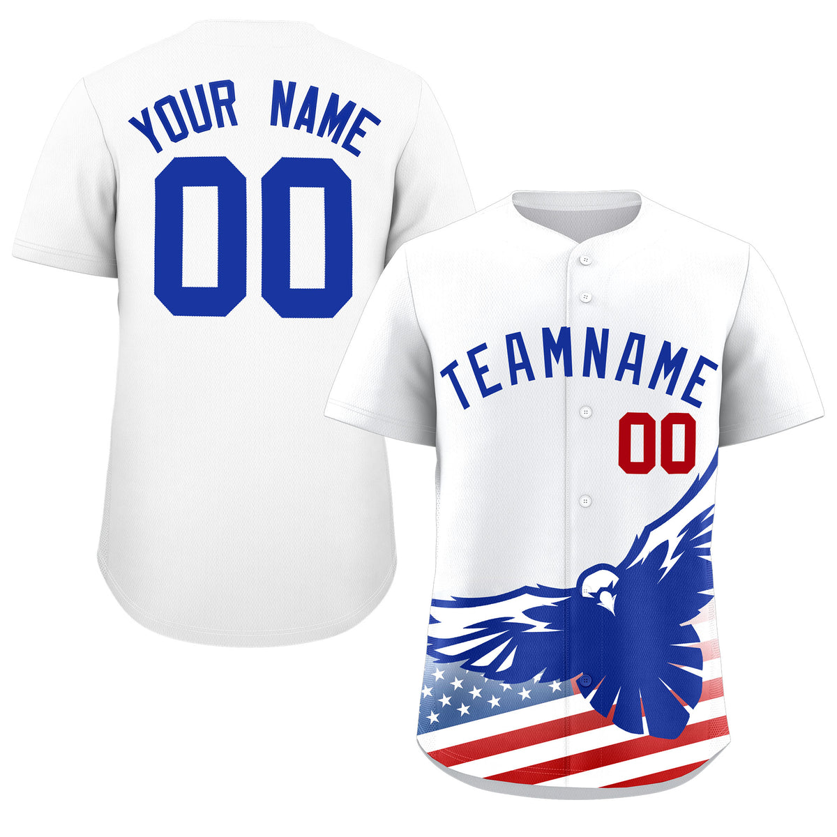 Custom White American Flag Eagle Personalized Baseball Jersey