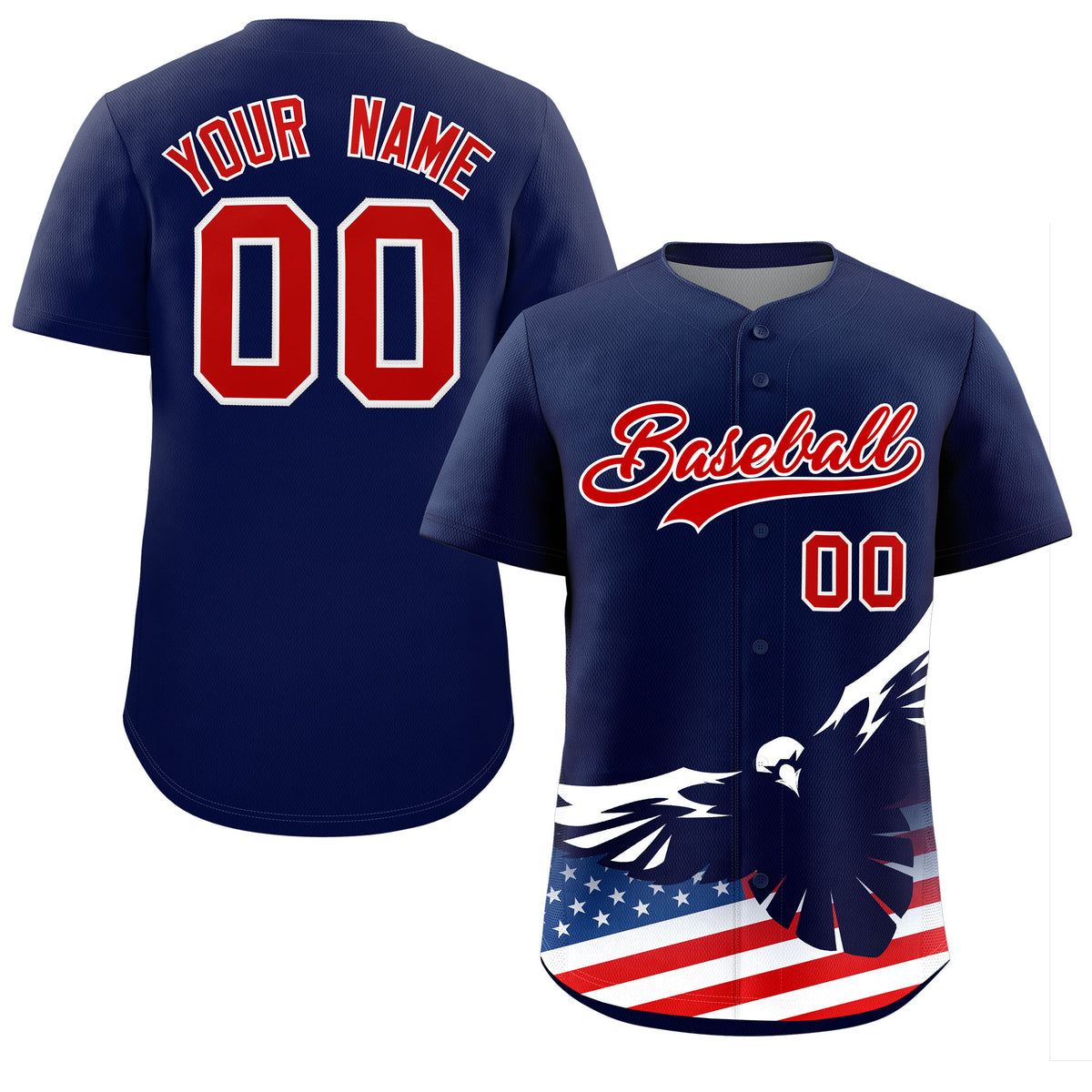 Custom Navy American Flag Eagle Personalized Baseball Jersey