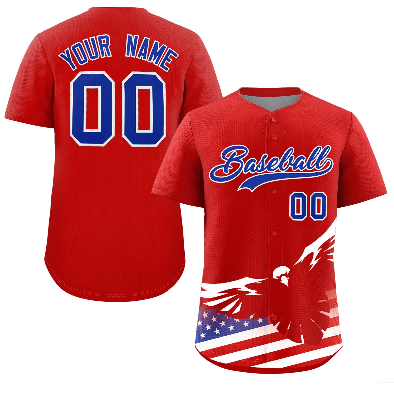 Custom Red American Flag Eagle Personalized Baseball Jersey