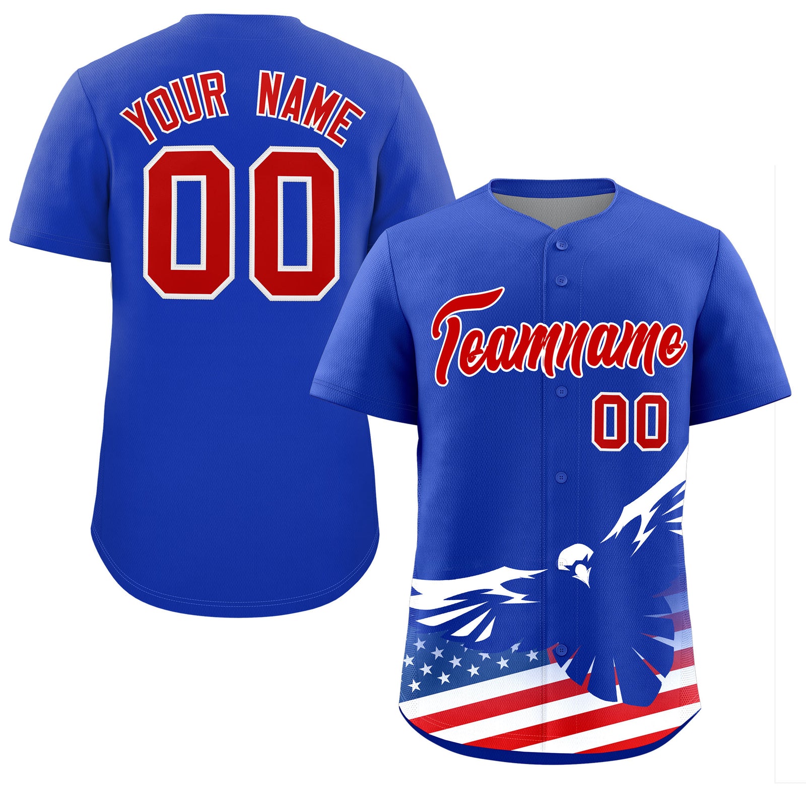 Custom Royal American Flag Eagle Personalized Baseball Jersey