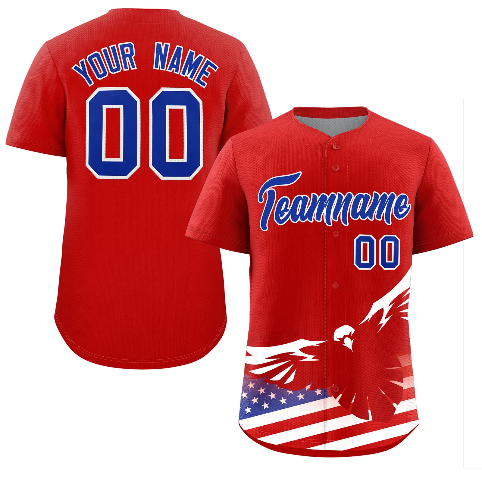 Custom Red American Flag Eagle Personalized Baseball Jersey