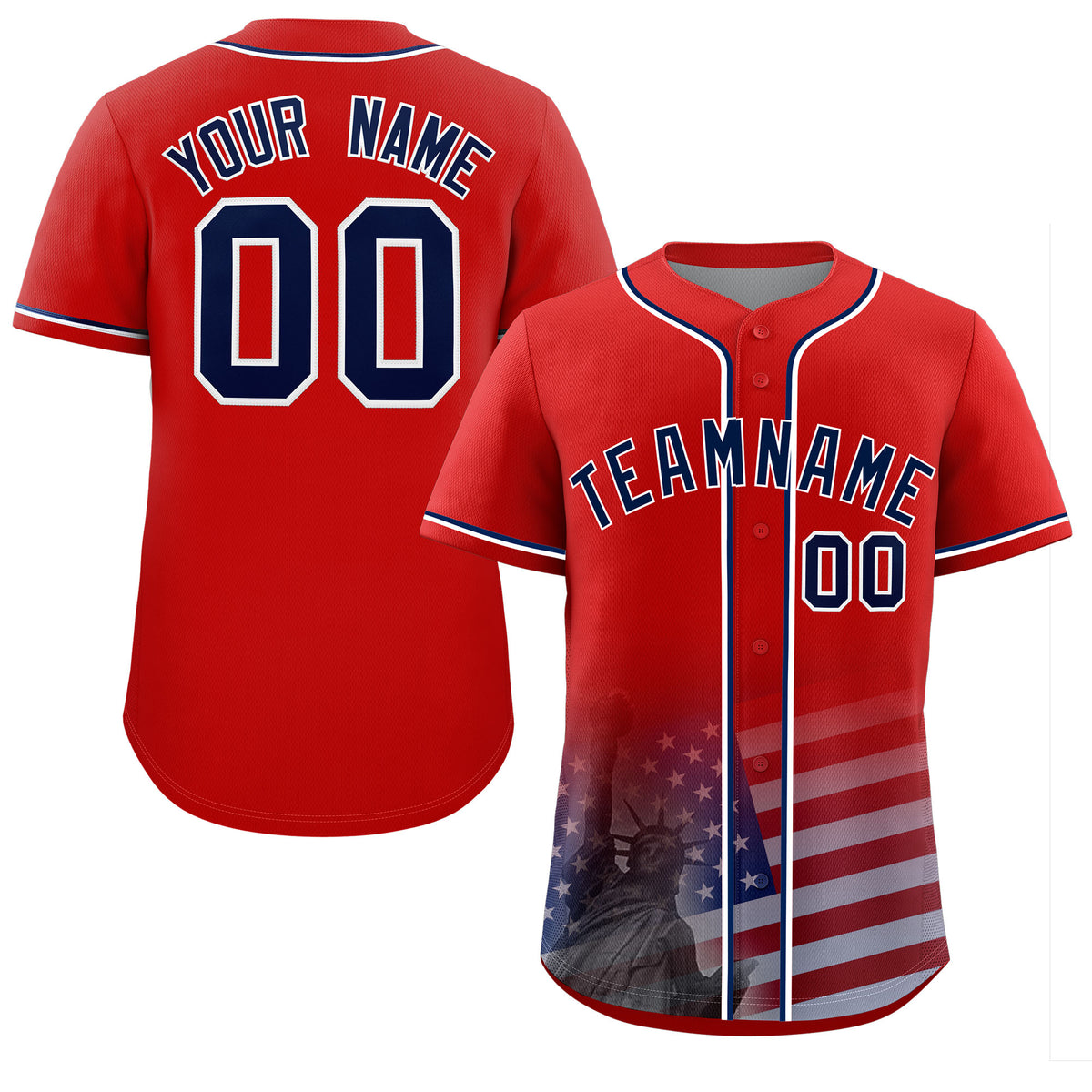 Custom Red American Flag Patriotic Personalized Baseball Jersey