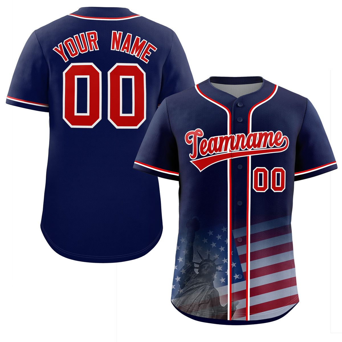 Custom Navy American Flag Patriotic Personalized Baseball Jersey