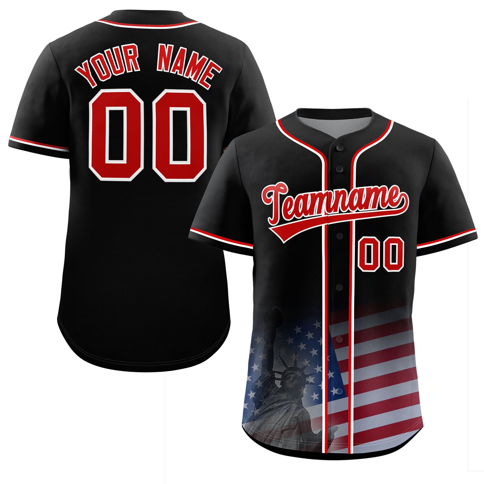 Custom Black American Flag Patriotic Personalized Baseball Jersey