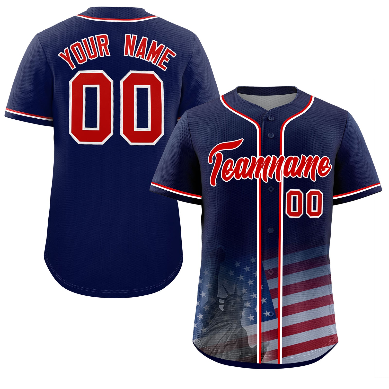 Custom Navy American Flag Patriotic Personalized Baseball Jersey