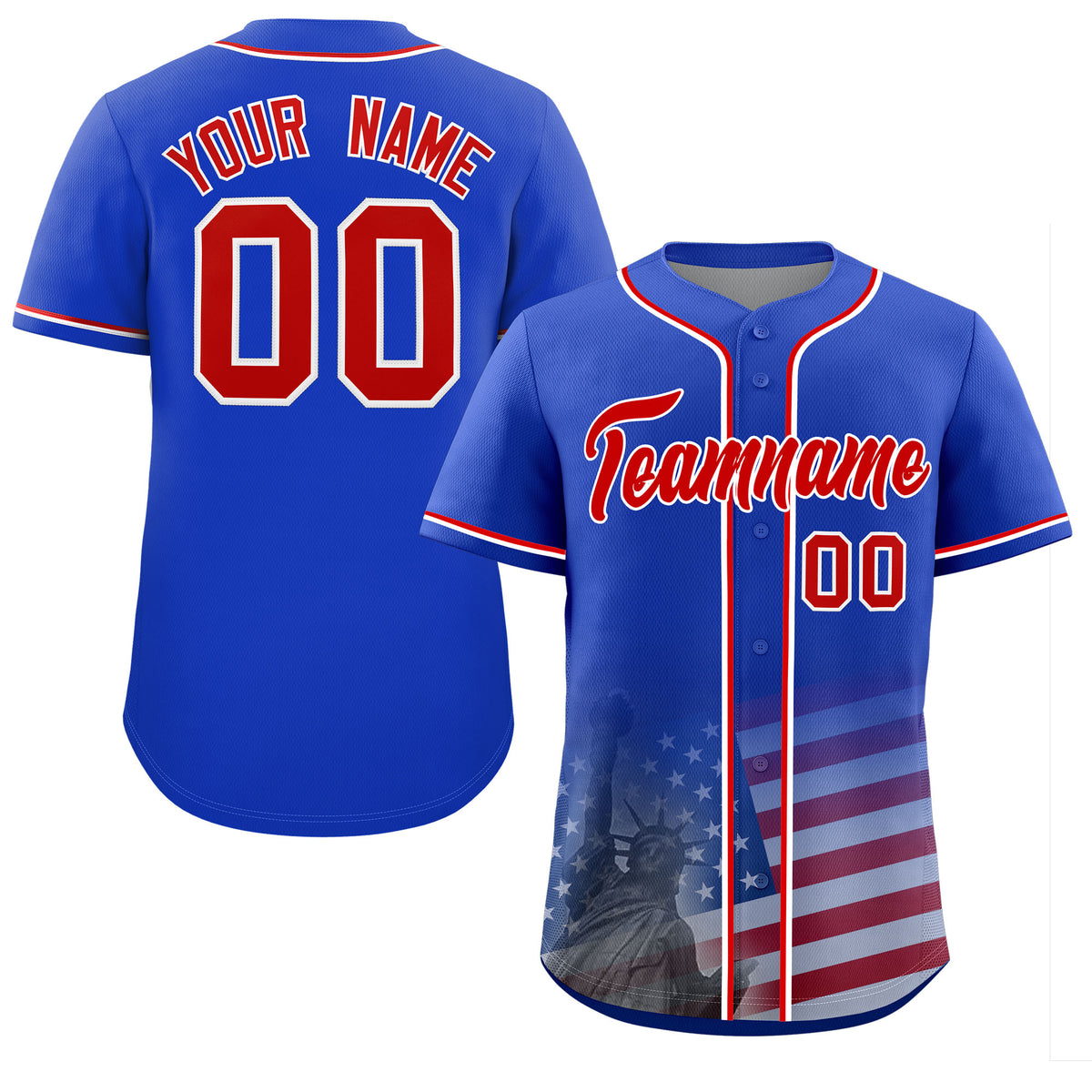 Custom Royal American Flag Patriotic Personalized Baseball Jersey