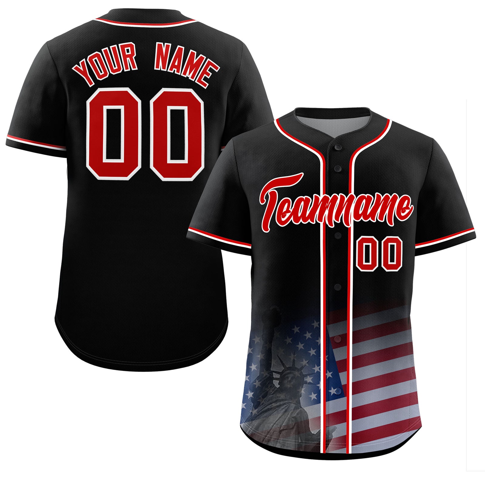 Custom Black American Flag Patriotic Personalized Baseball Jersey