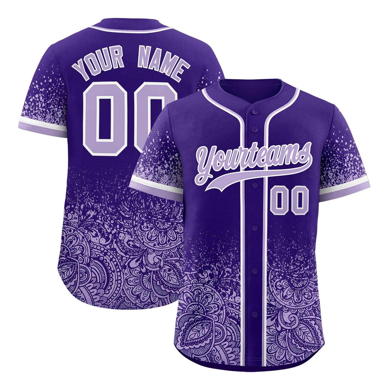 Custom Purple Light Purple Floral Print Pattern Full Button Gradient Fashion Baseball Jersey