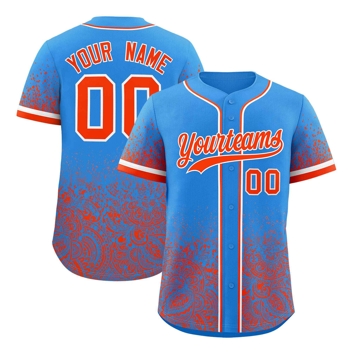 Custom Light Blue Orange Floral Print Pattern Full Button Gradient Fashion Baseball Jersey
