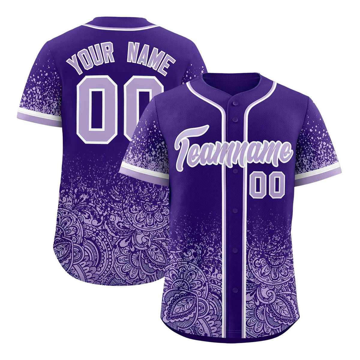 Custom Purple Light Purple Floral Print Pattern Full Button Gradient Fashion Baseball Jersey