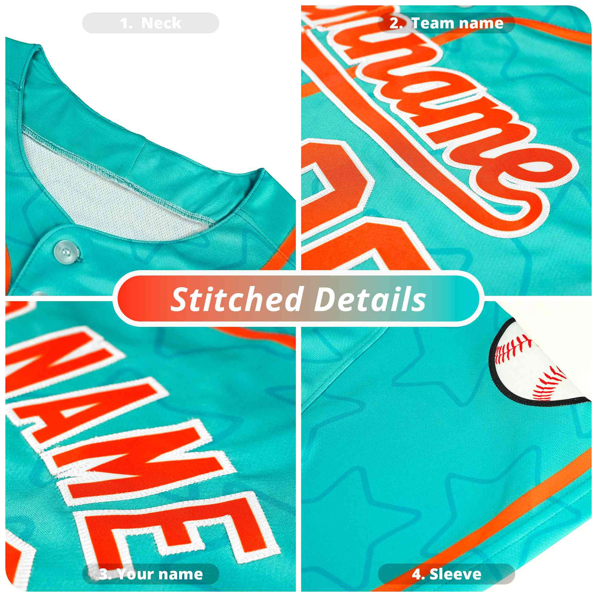 Custom Light Blue Orange Floral Print Pattern Full Button Gradient Fashion Baseball Jersey