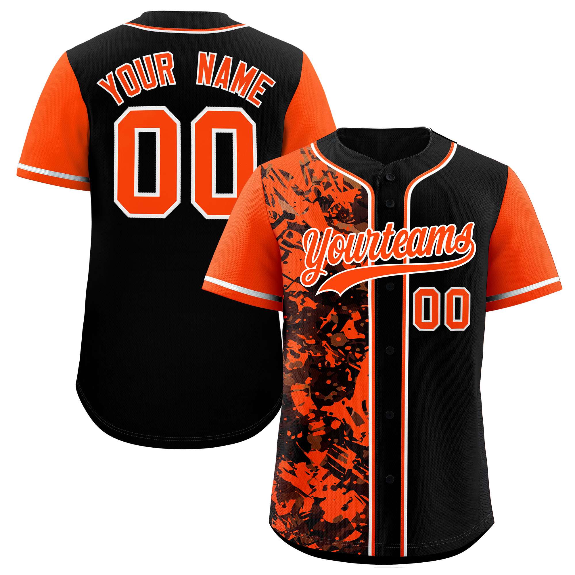 Custom Black Orange Split Personalized Graffiti Raglan Sleeve Authentic Baseball Jersey