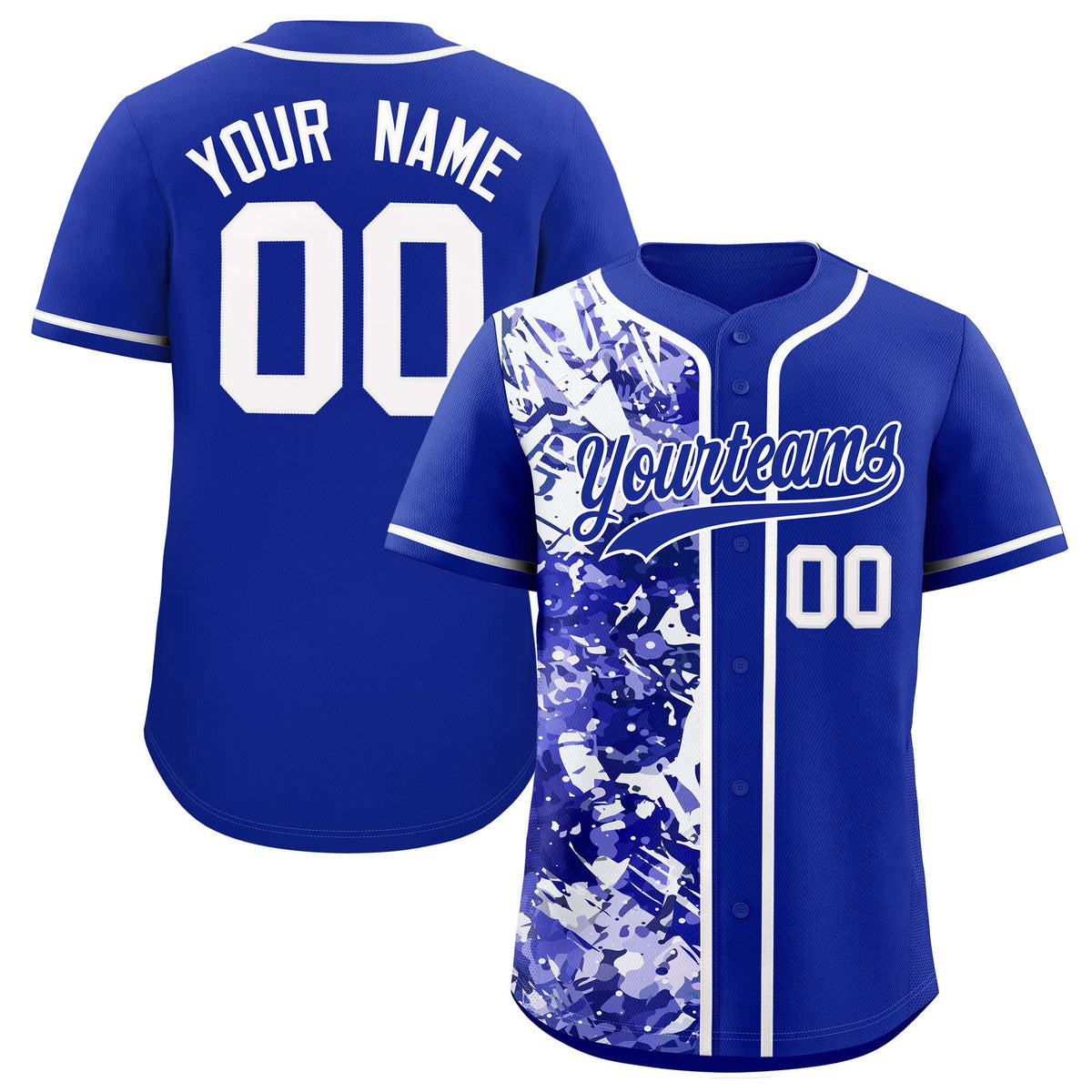 Custom Royal White Split Personalized Graffiti Raglan Sleeve Authentic Baseball Jersey