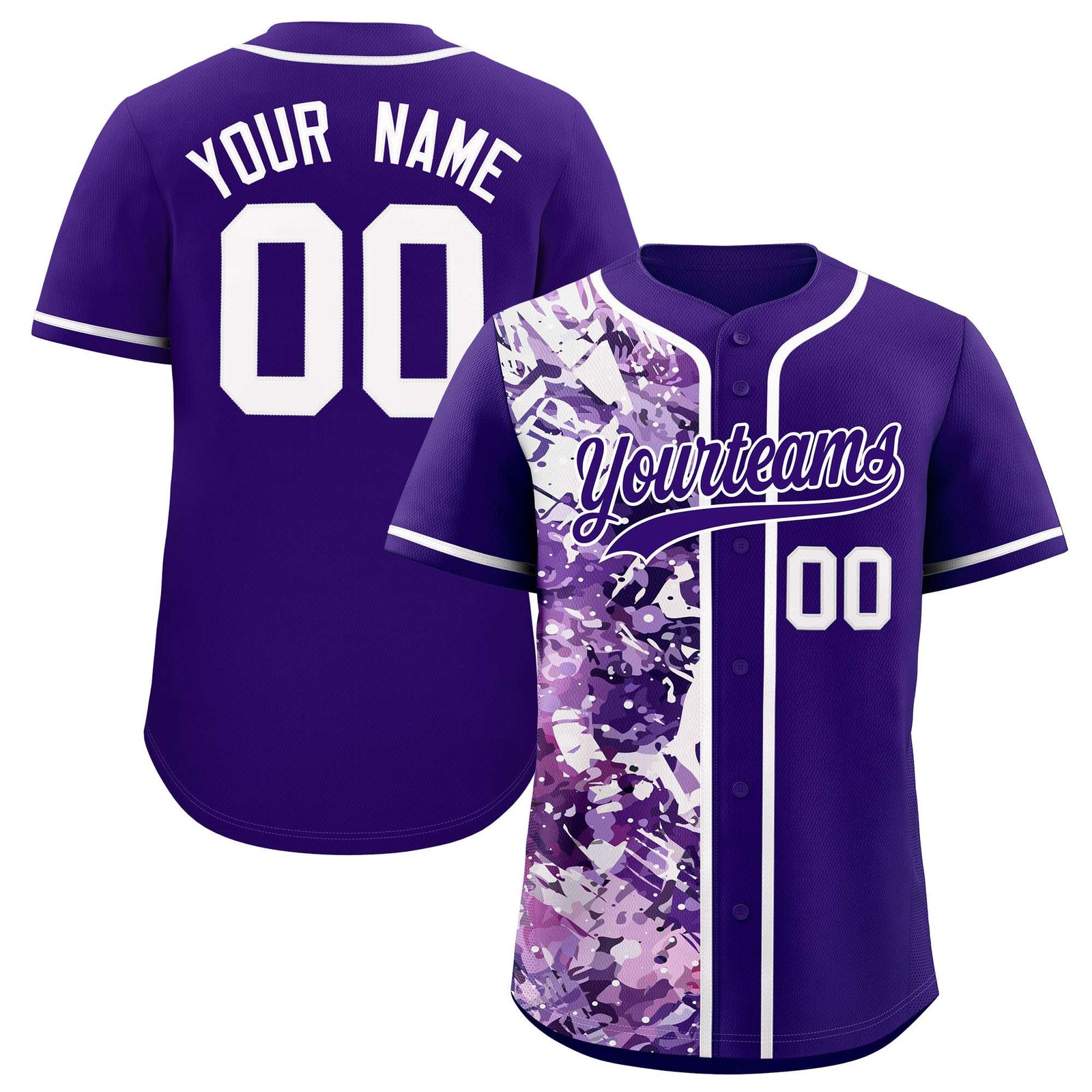 Custom Purple White Split Personalized Graffiti Raglan Sleeve Authentic Baseball Jersey