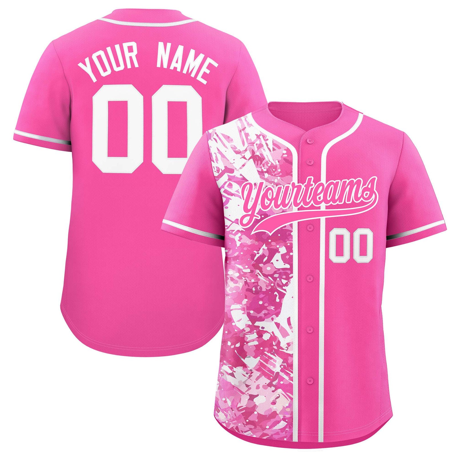 Custom Pink White Split Personalized Graffiti Raglan Sleeve Authentic Baseball Jersey