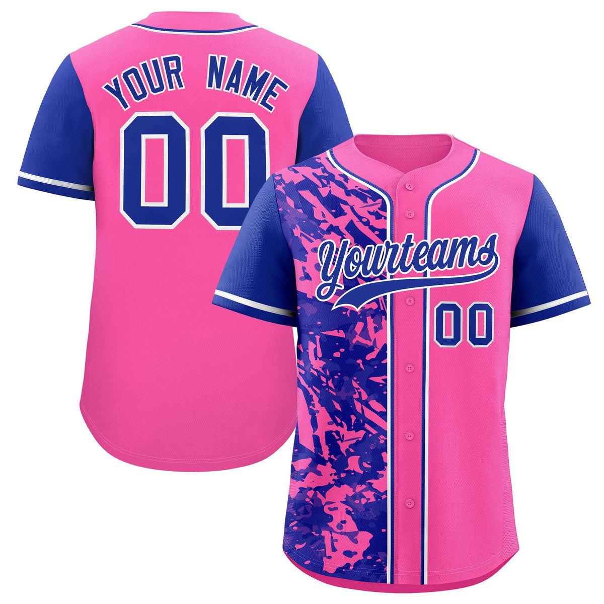 Custom Pink Royal Split Personalized Graffiti Raglan Sleeve Authentic Baseball Jersey