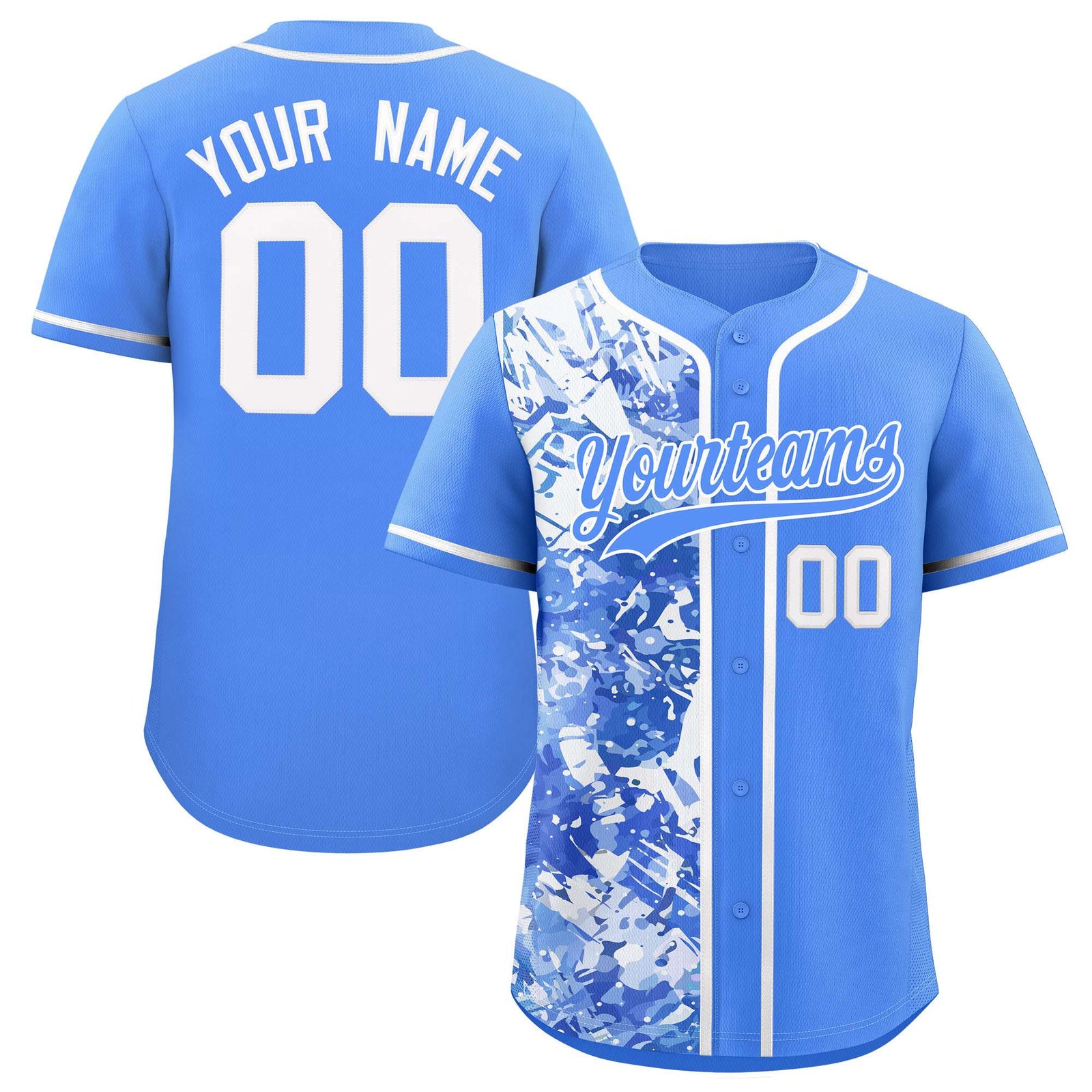 Custom Blue White Split Personalized Graffiti Raglan Sleeve Authentic Baseball Jersey