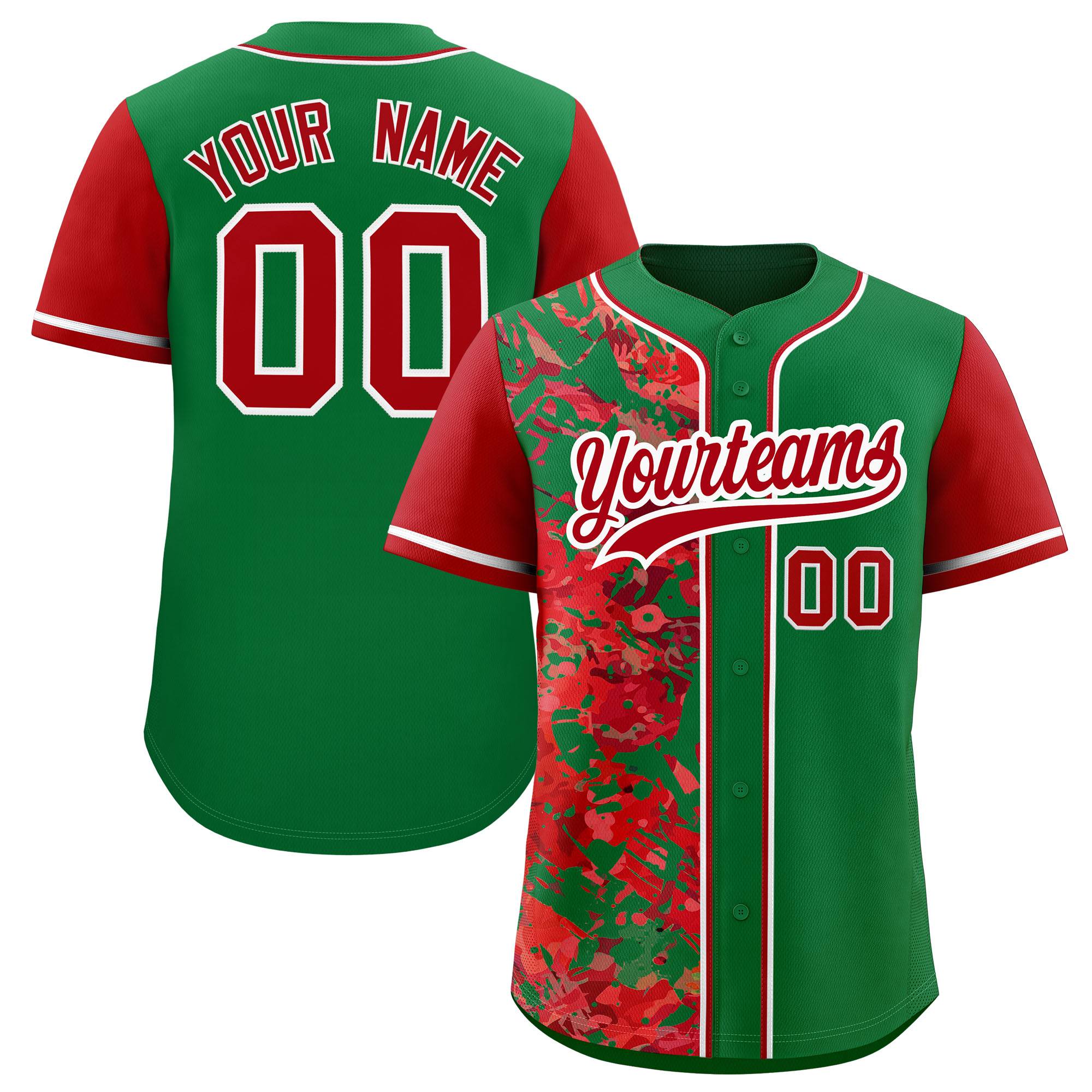 Custom Green Red Split Personalized Graffiti Raglan Sleeve Authentic Baseball Jersey