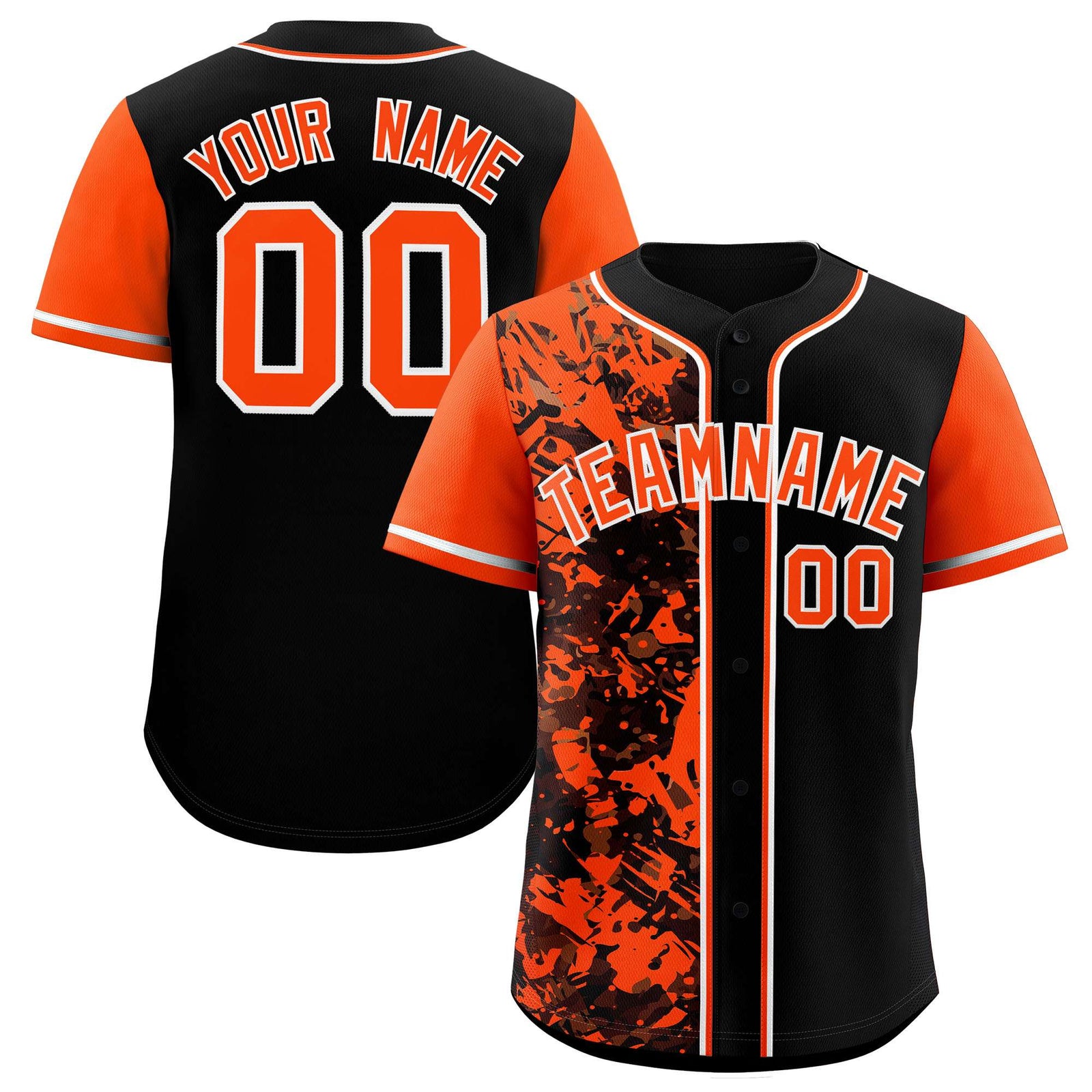 Custom Black Orange Split Personalized Graffiti Raglan Sleeve Authentic Baseball Jersey