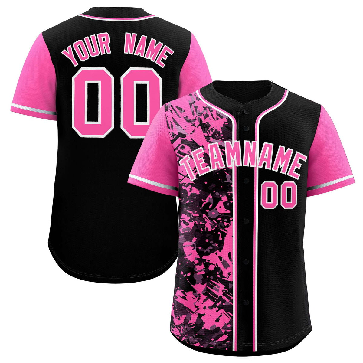 Custom Black Pink Split Personalized Graffiti Raglan Sleeve Authentic Baseball Jersey