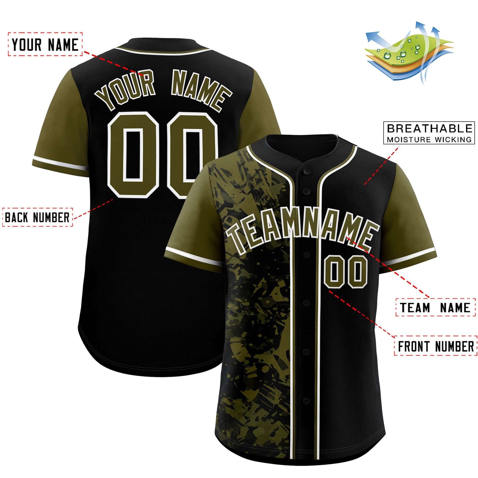 Custom Black Olive Split Personalized Graffiti Raglan Sleeve Authentic Baseball Jersey